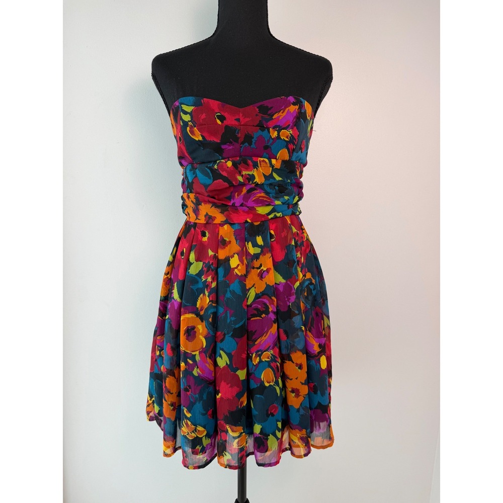 Y2K 2000s Strapless Floral Mini Dress Wedding Guest Homecoming Twenty One S